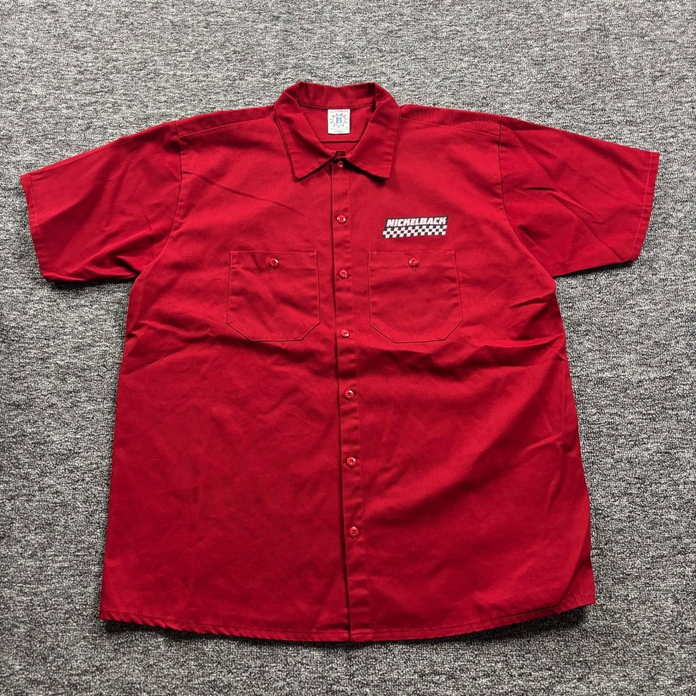 Y2K 2000s Blue Grape Nickelback Button Down Racing Red Shirt Size XL